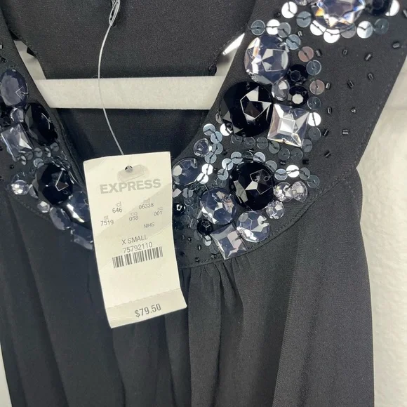 Express Black Embellished Halter Top XS NWT - Picture 3 of 6